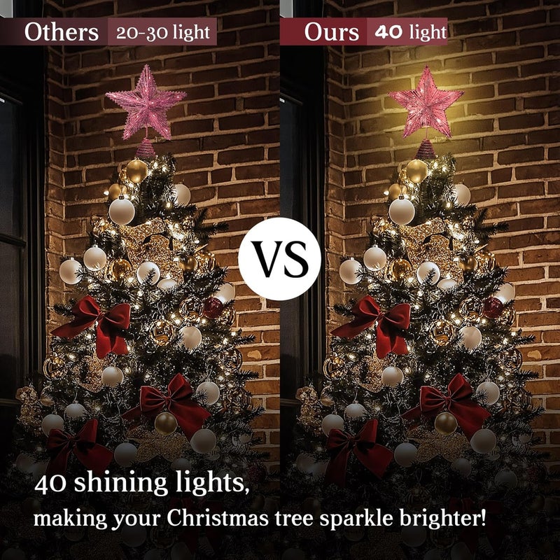 WVSAFV Christmas Tree Topper Star Pink, Christmas Tree Toppers with 40 Colour & Warm LED Lights, Tradition Tree Topper Star for Home Holiday Xmas Tree Christmas Decor - Image 3